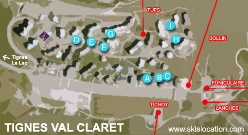 Plan Tignes Val Claret magasins de ski