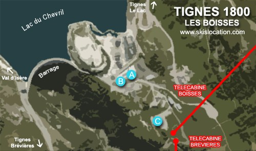Plan station Tignes 1800 Les Boisses magasins location de ski