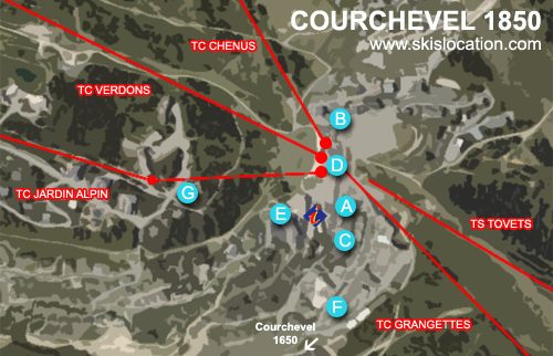 plan courchevel 1850 station magasins location de ski