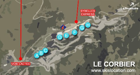 plan Le Corbier magasins location ski