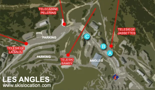 plan Les Angles station ski magasins location