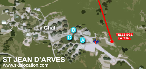 plan saint jean d'arves - carte station ski la Chal