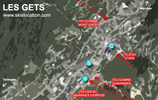 plan station les Gets magasins ski location
