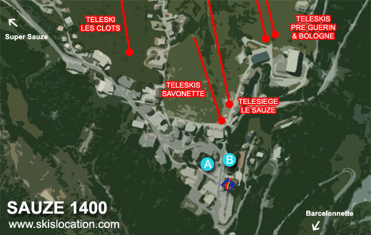 plan station ski super sauze 1400 magasins location skimium skiset